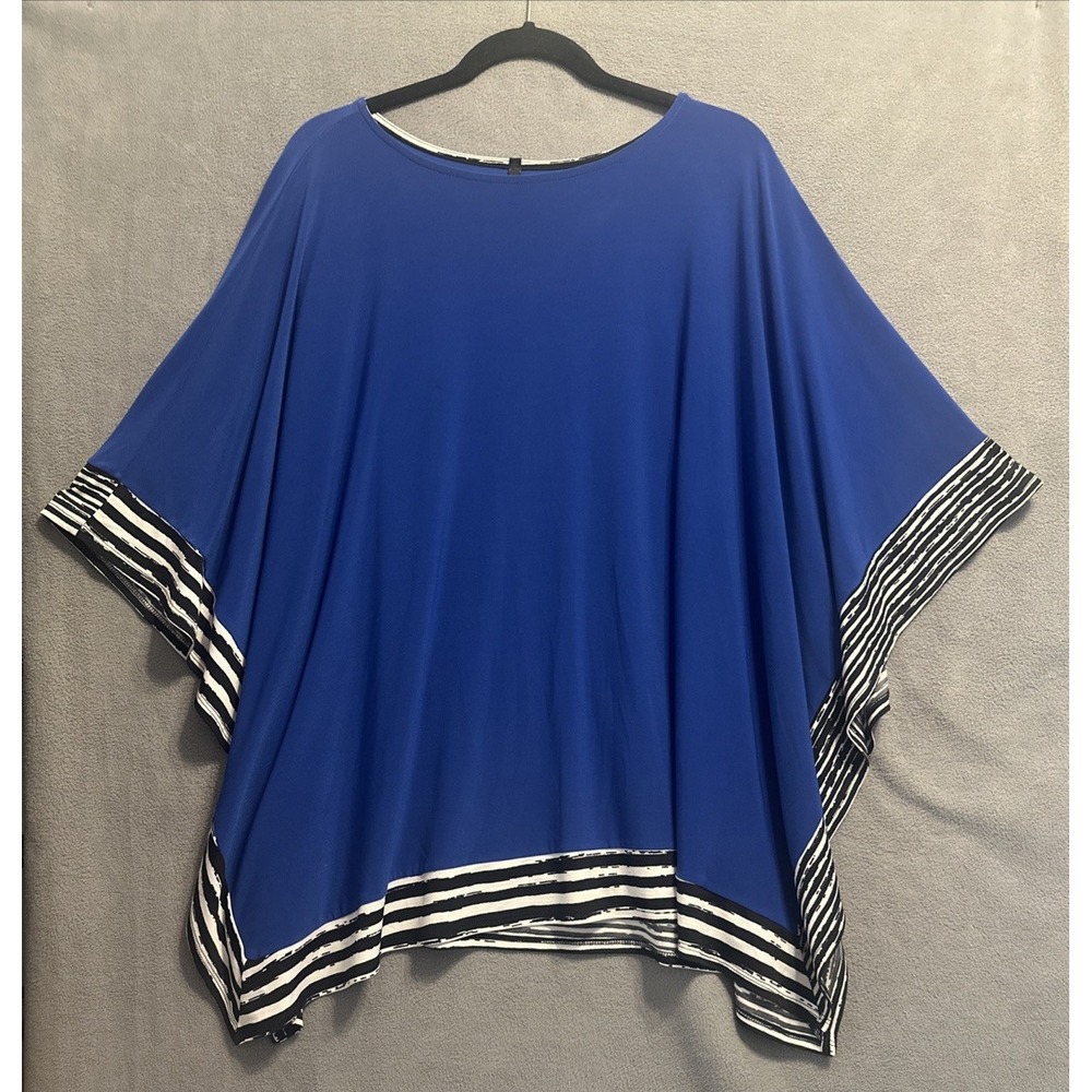 IC by Connie K Kimono Sleeve Flowy Liquid Knit Tunic Top Size XL Blue Stripes